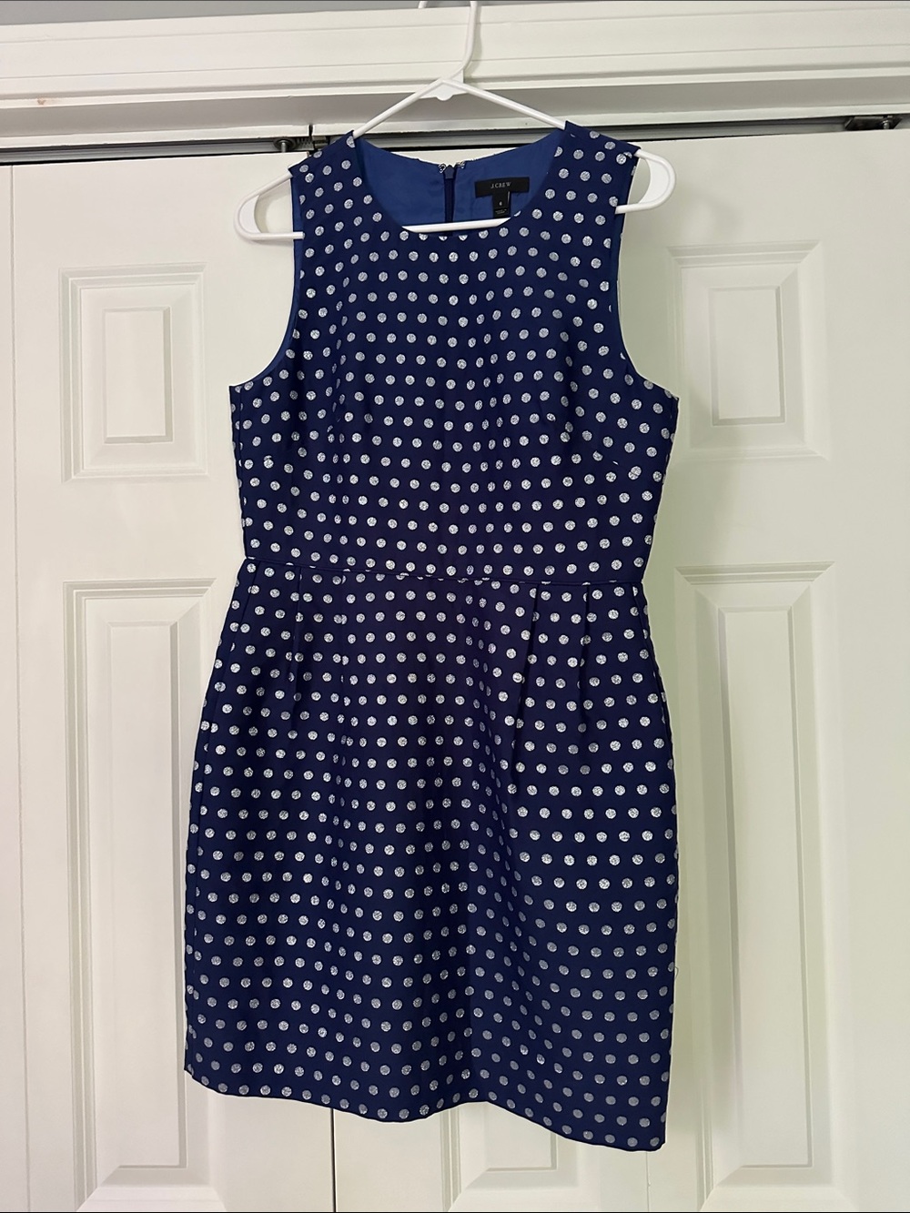 J. Crew Navy and White Polka Dot Sleeveless Fit-and-Flare Dress